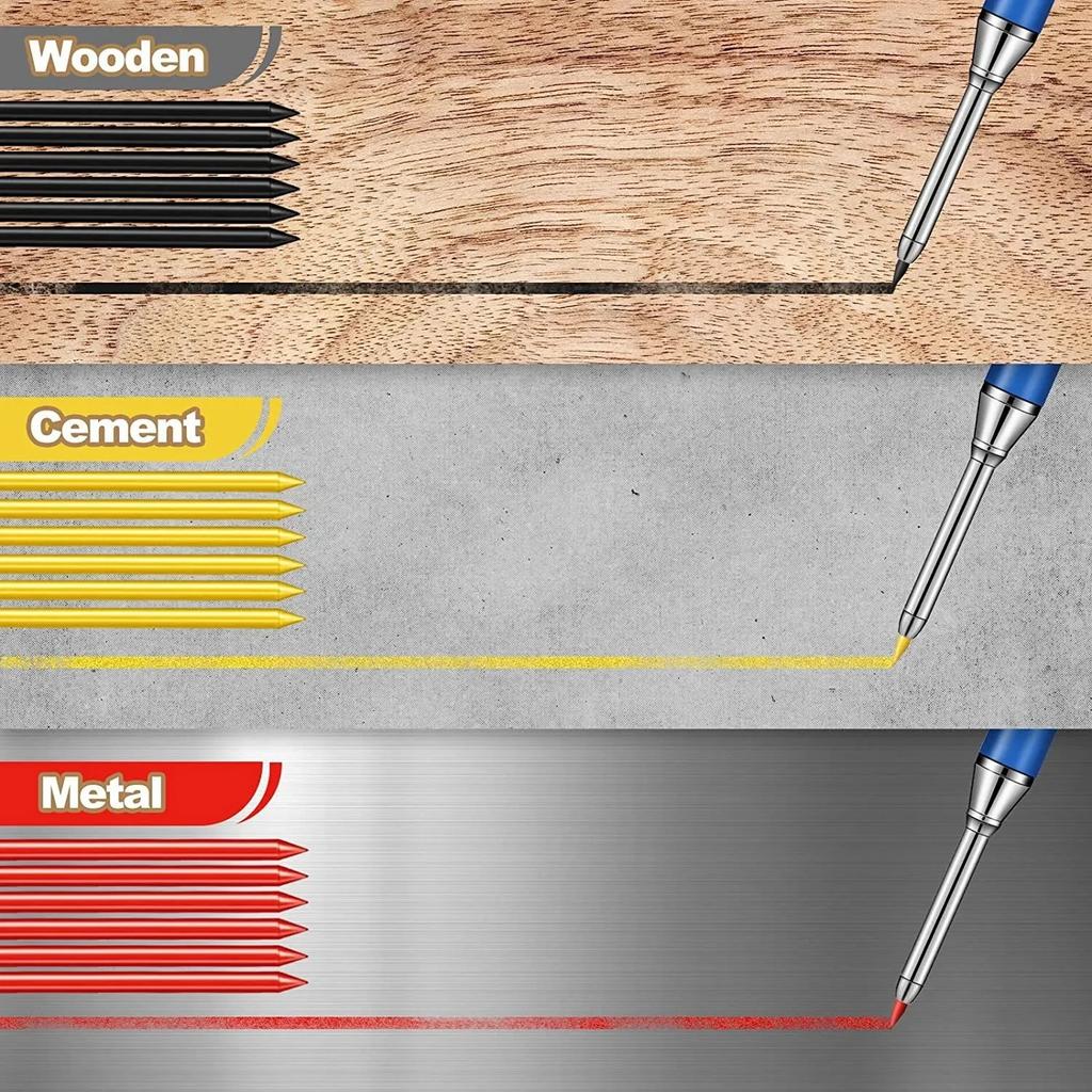 2pcs/Set 2.8mm Carpenter Mechanical Pencil Set with Built-In Sharpener for Woodworking Construction Long-Head Stationery Pencil