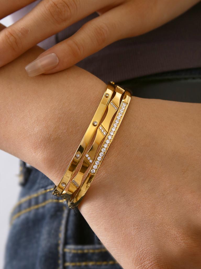 INS Style Simple Encrusted Zirconia Bracelet Bracelet Fashion Retro Style 18K Gold-Plated Stainless Steel Bracelet Bracelets