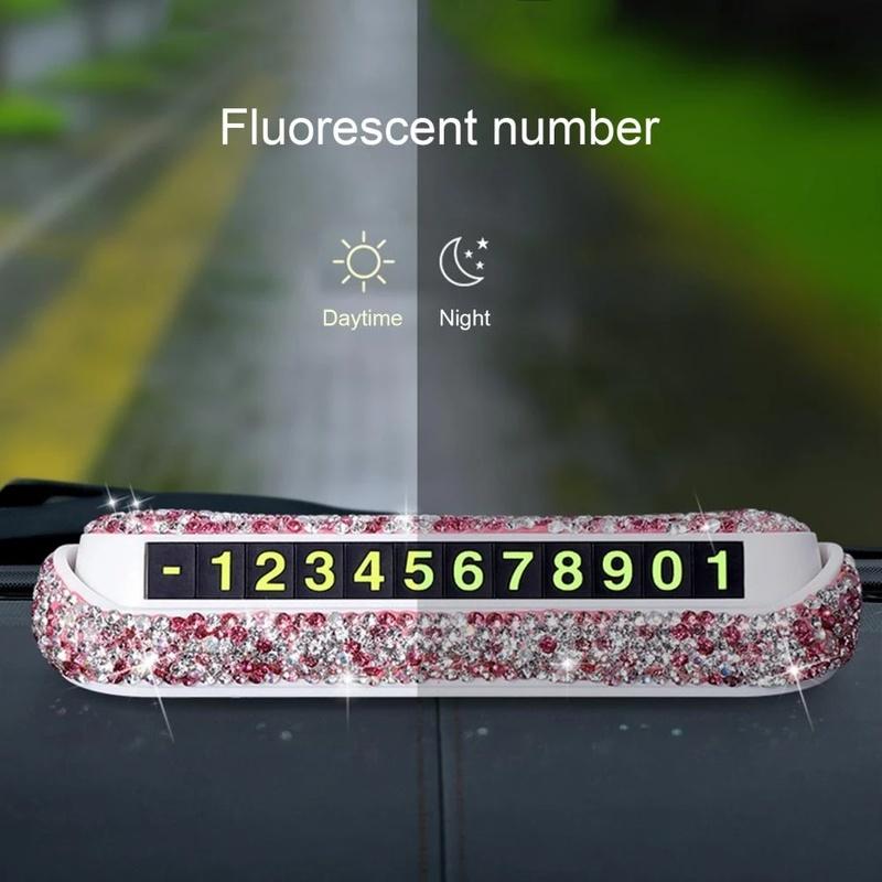 Women Car Temporary Parking Card Car Bling Kit Glittering Hidden Telephone Number Plate Auto Park Stop Card Accessories