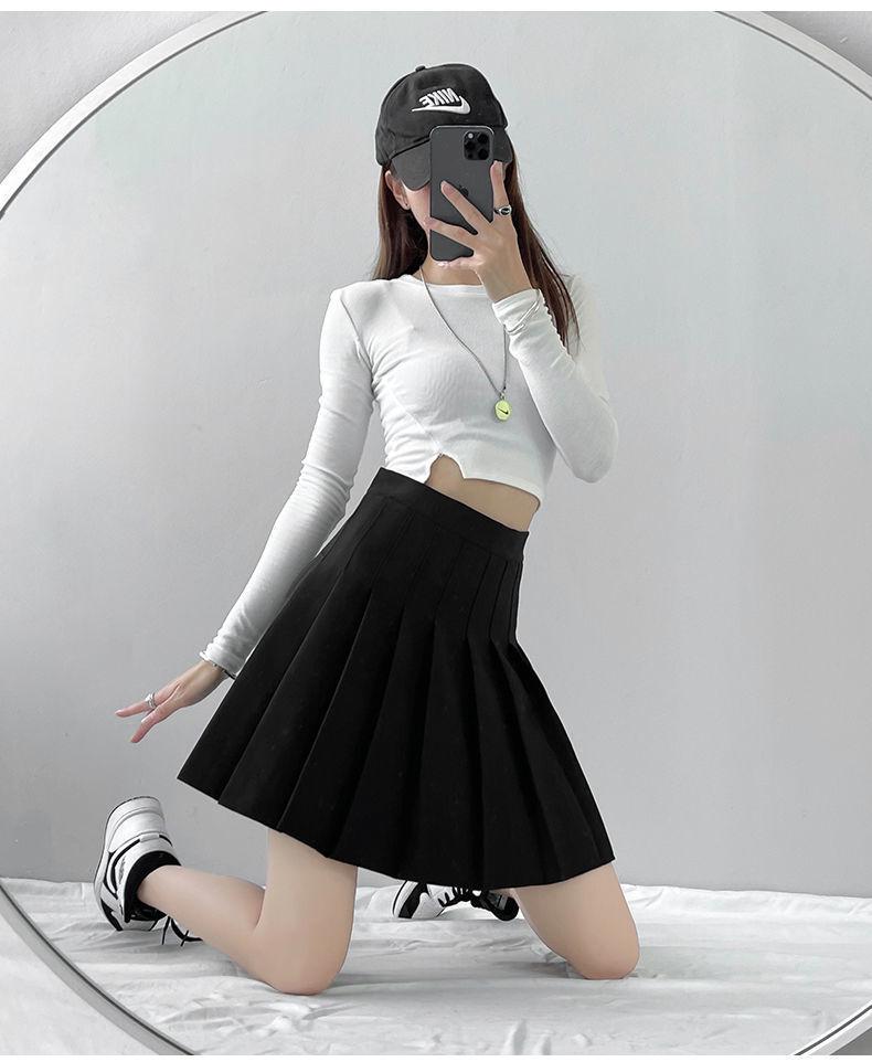 Fustă Mini de Tenis A-line Plisată cu Talie Înaltă pentru Femei Mărimi Mari - Negru