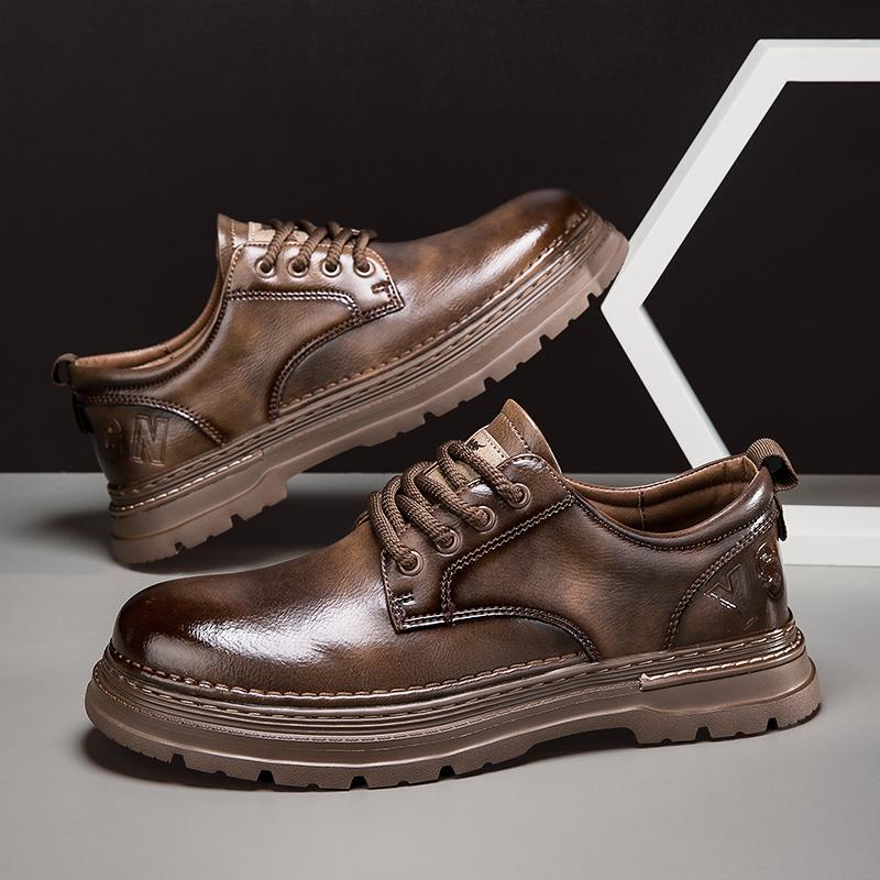 Fashion 2025 Men's British Style Retro Casual Shoes Men Thick Sole Fashion Comfy Work Sneakers Lace-up Comfortable Outdoor Shoes Mens