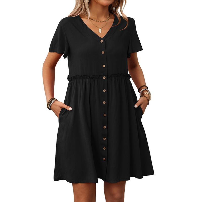 Women's Boho Vacation V-Neck Short Sleeve Ruffle Dress