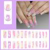 Nude Long Fake Nails with Flower Graffiti Chip-Proof Smudge-Proof Fake Nails for Daily and Parties Wearing