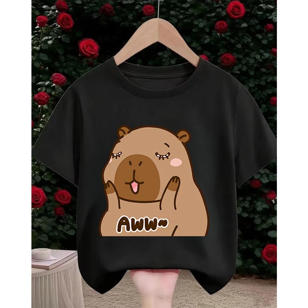 Cute Kawaii Capybara Crew Neck T Shirt Summer 3-14Y Boys Girls Fashion Street Hot Cartoon Casual Children