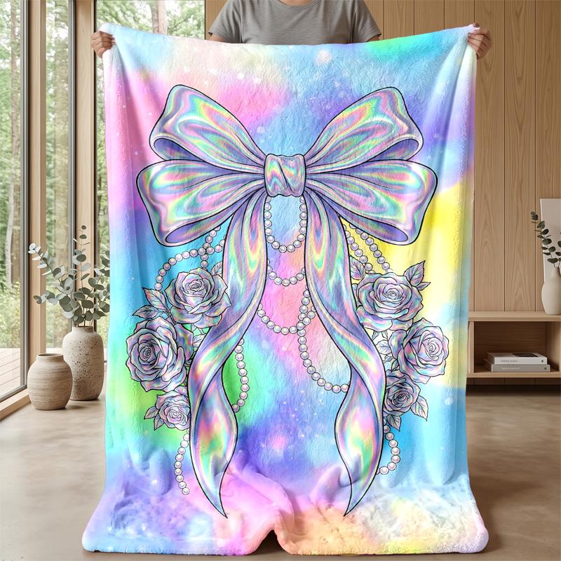 Rainbow Bow Fantasy Theme blanket Lightweight Warm Flannel Blanket Decorative Throw Blanket for Home Decoration