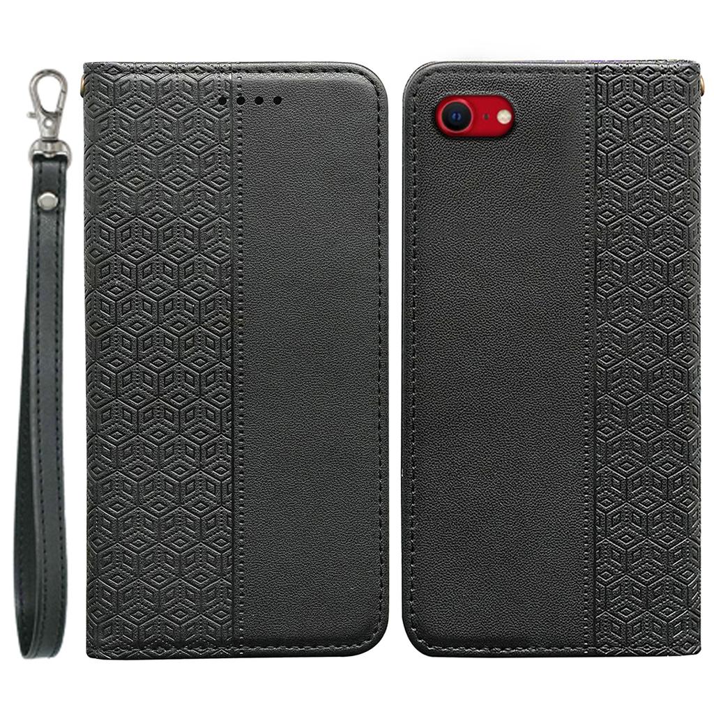 For iPhone 16e Wallet Phone Case Strong Magnetic Checkered Pattern Imprint Leather Flip Cover