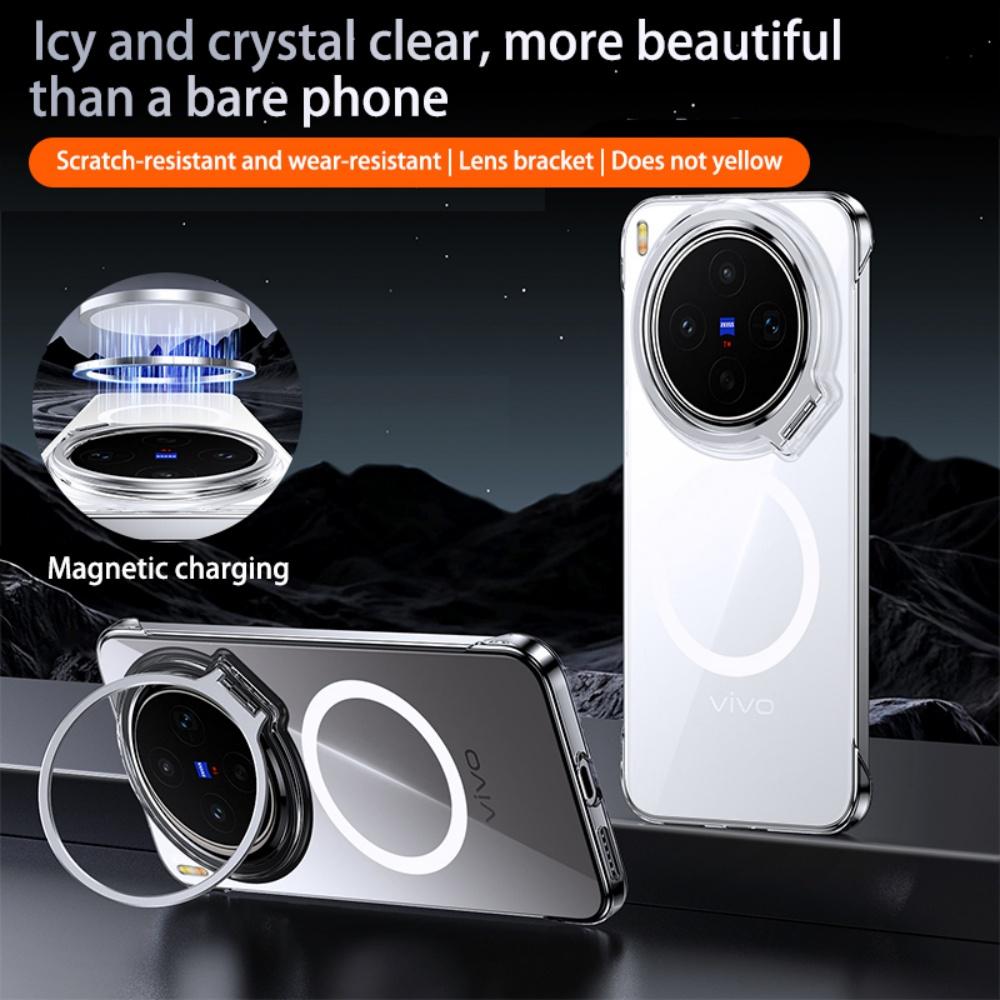 Frameless For Magsafe Metal Camera Fold Stand Holder Phone Case For VIVO X300 S Pro Ultra Magnetic Wireless Charge Bumper Cover
