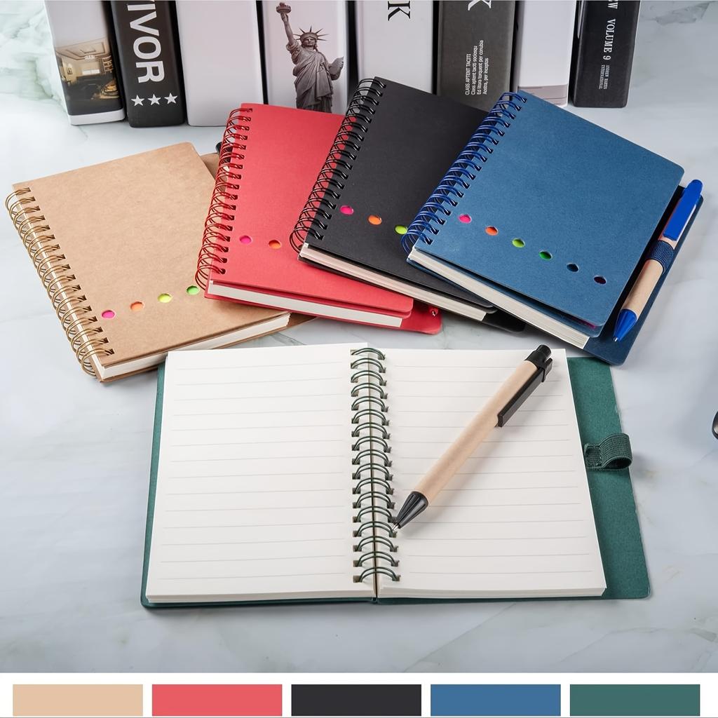 5pcs Spiral Shaped Embedded Notepad with Pen Holder Mini Notebook Colorful Index Tabs Office Meeting Minutes Book School Planner