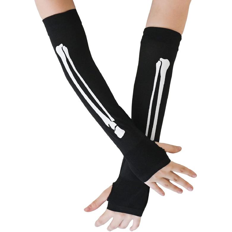 Skeleteen Костяная Рука Скелетные Перчатки - Аксессуары для Костюма Без Пальцев Скелетные Эластичные Локтевые Перчатки для Взрослых и Детей