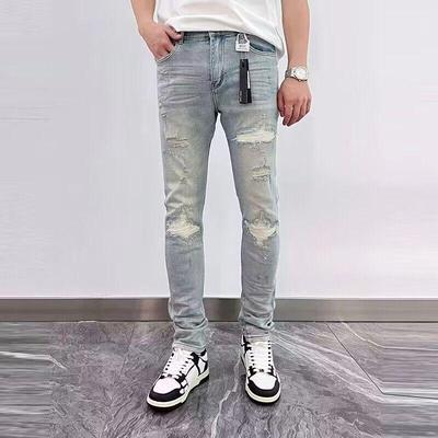 Erkek Yıkanmış Mavi Slim-Fit Elastik Kot - Yazlık Dokuz Nokta Günlük Pantolon
