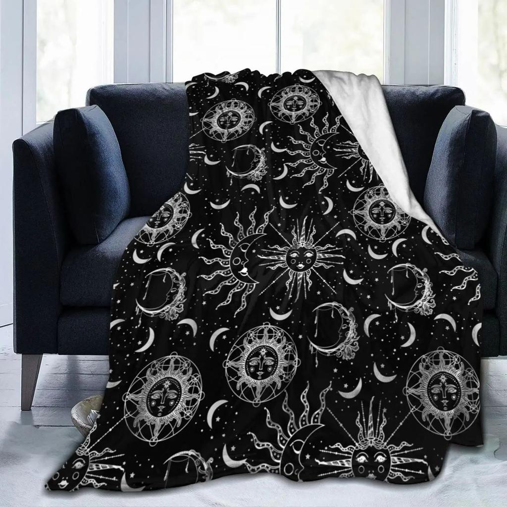 Bohemian Blanket Sun Moon Starry Sky Black Flannel Blanket
