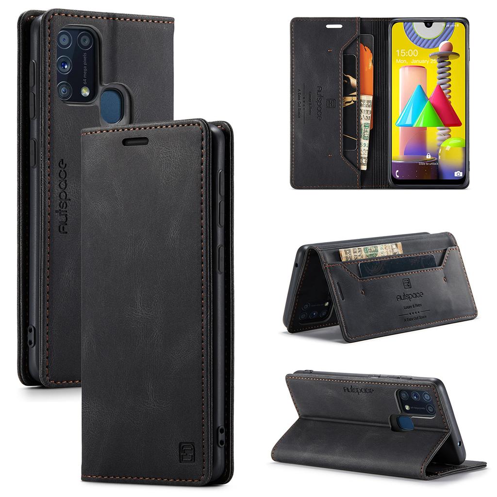 For Samsung Galaxy M31 / M31 Prime / F41 / M21s Vintage Leather Flip Wallet Case with RFID Blocking Card Slot, Matte Retro Folio Cover (4 Colors)