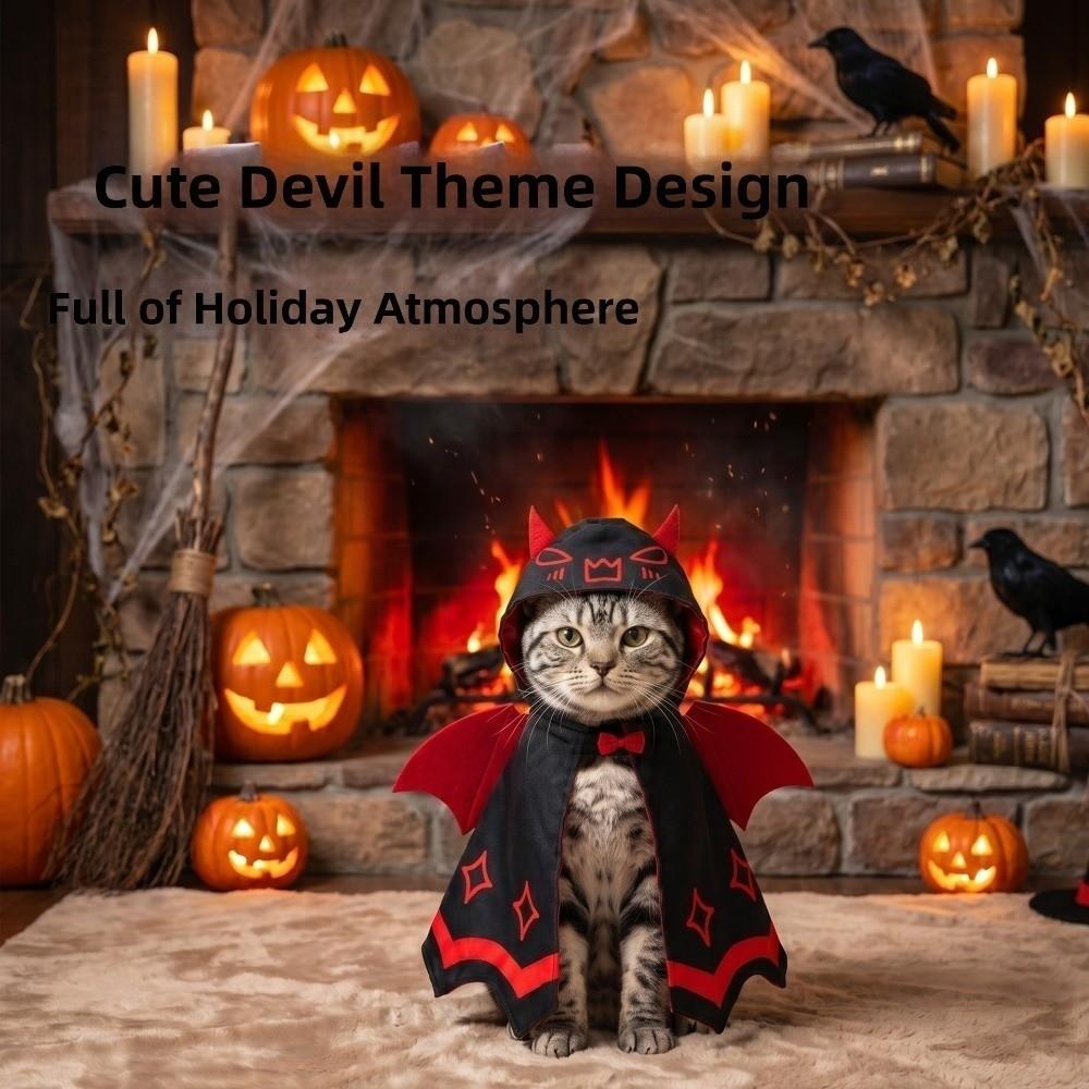 Double Satin Red Wing Devil Pet Cape with Bow Tie Pet Cosplay Cape Festive Party