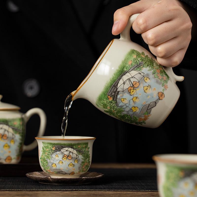 Ru Kiln Ceramic Yellow Duck Tea Dispenser - Elegant Kung Fu Tea Set Accessory