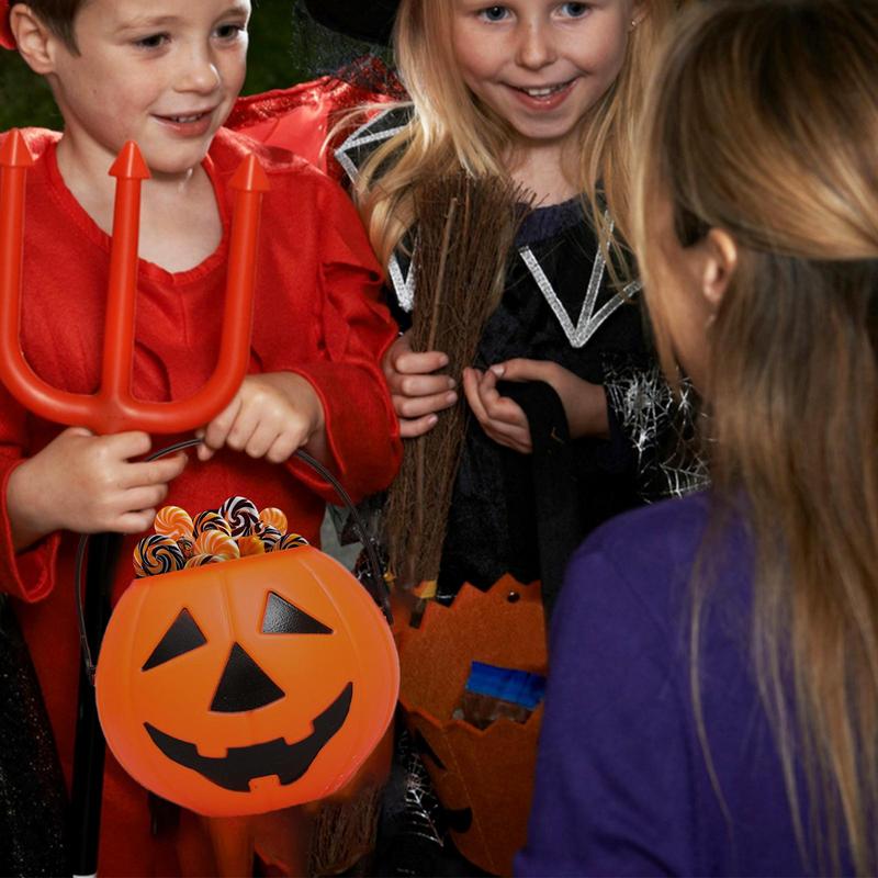 Pumpkin Trick Or Treat Bucket Halloween Candy Buckets For Kids Horror Festival Tricking Snack Bucket With Handle And Lid