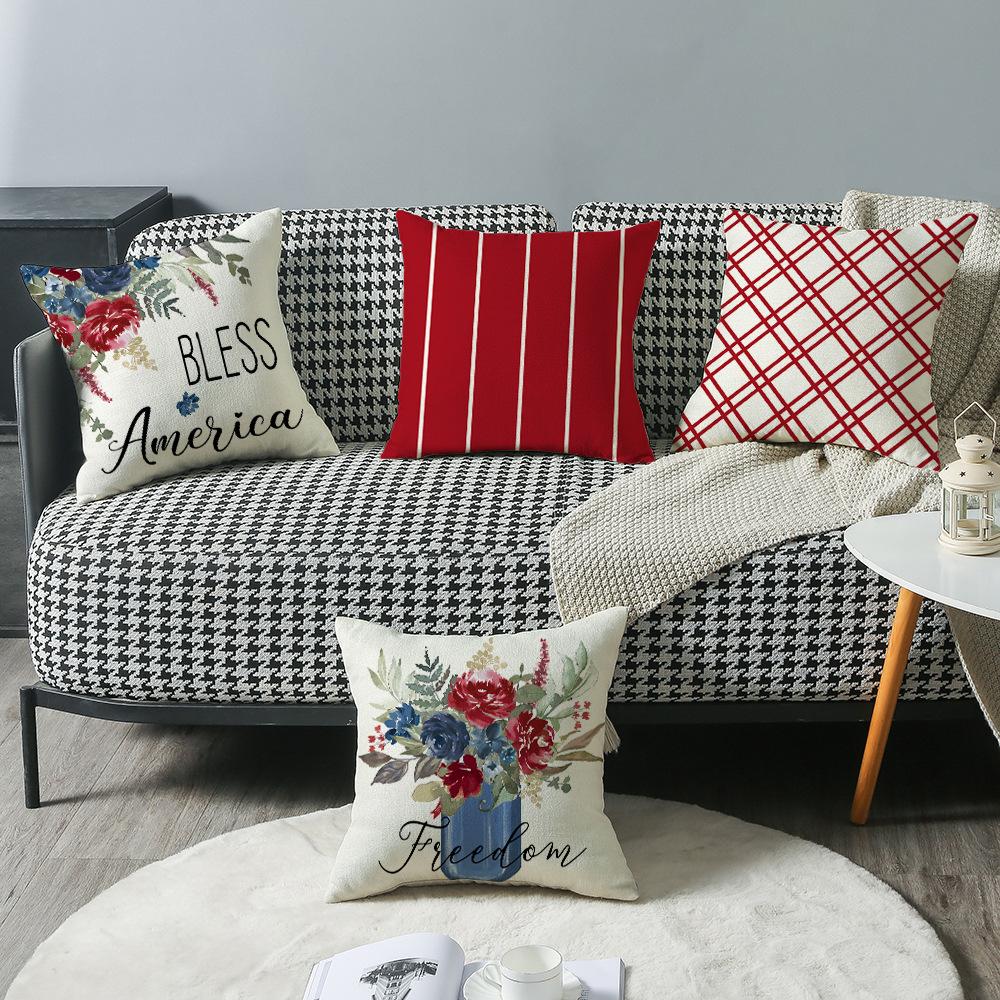 Printed Pillow Cover Plant Flower Striped Plaid Sofa Cushion Cover Bedroom Pillow Cover