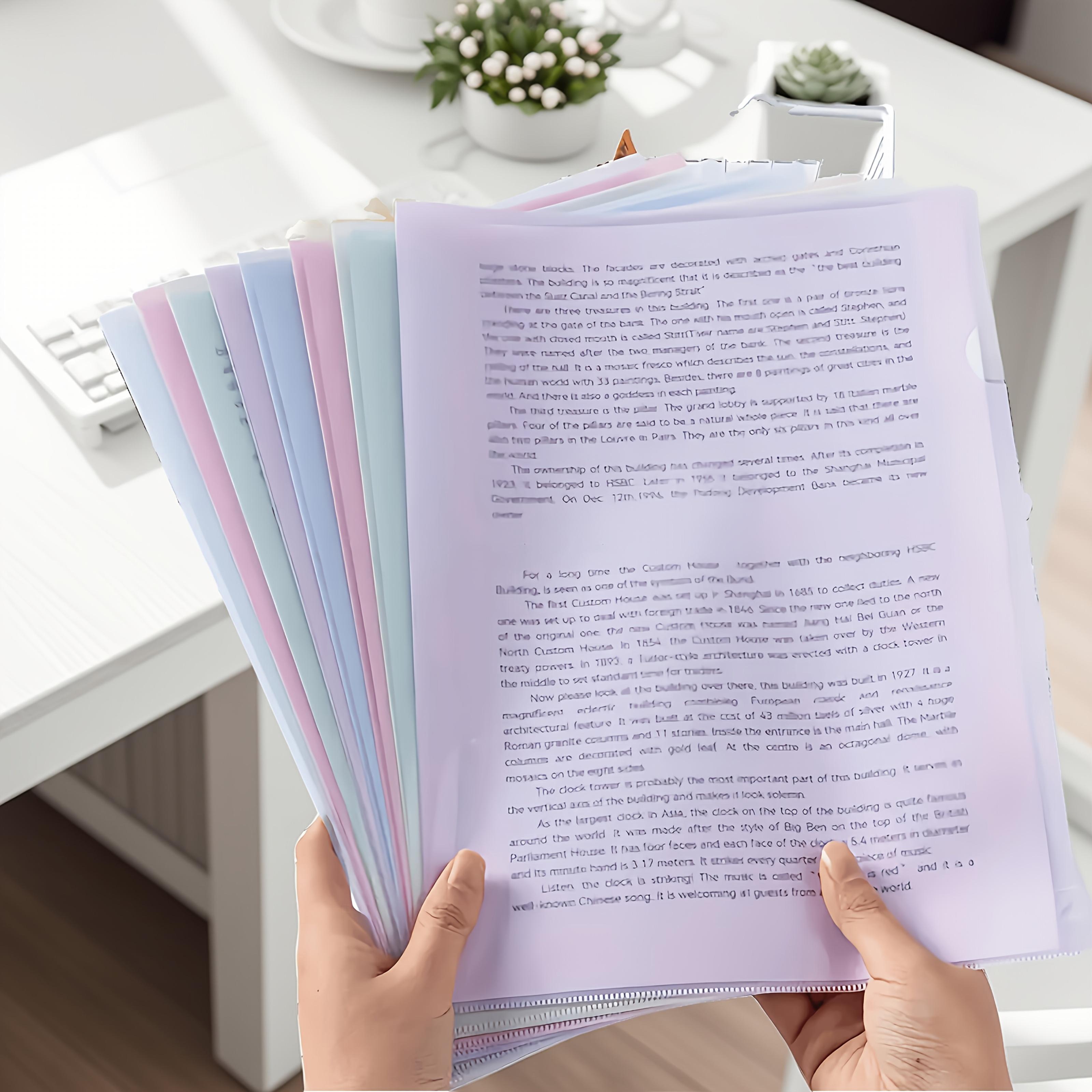 32pcs L-Shaped Transparent File Folders - A4 Size, Durable PP Material, for Organizing Documents,Test Papers and Office Supplies