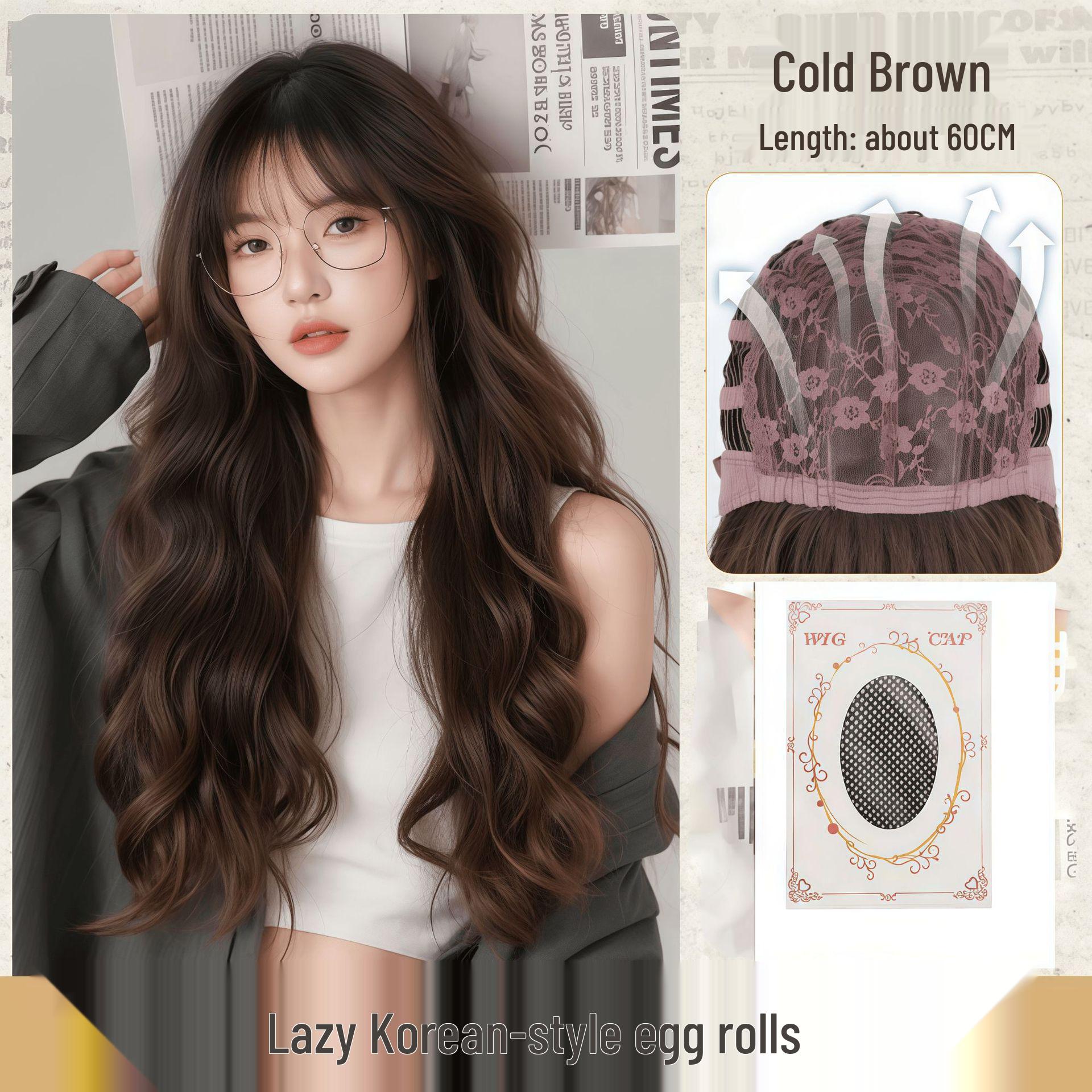 

Women s Full Head Water Wave Egg Curl Wig - Realistic, Fluffy, Stylish, Long, Curly Hair for a Relaxed, Lazy Vibe with Daily Cap