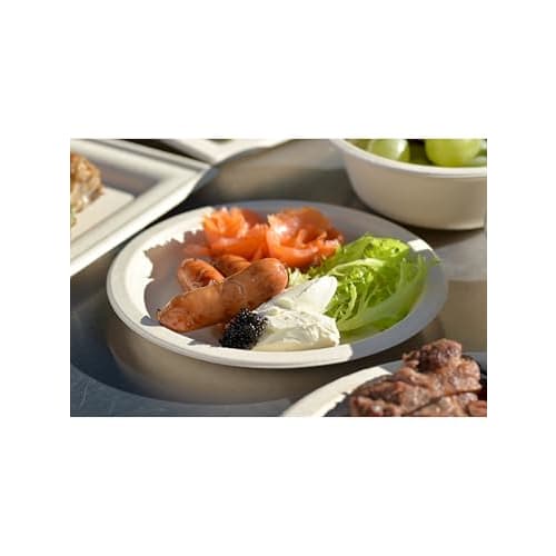 Strix Design Disposable Paper Plates, 50 Count, 18cm, Unbleached, Water- and Oil-Resistant, Stain-Resistant, Stylish, Microwave-Safe, Made with Bagass