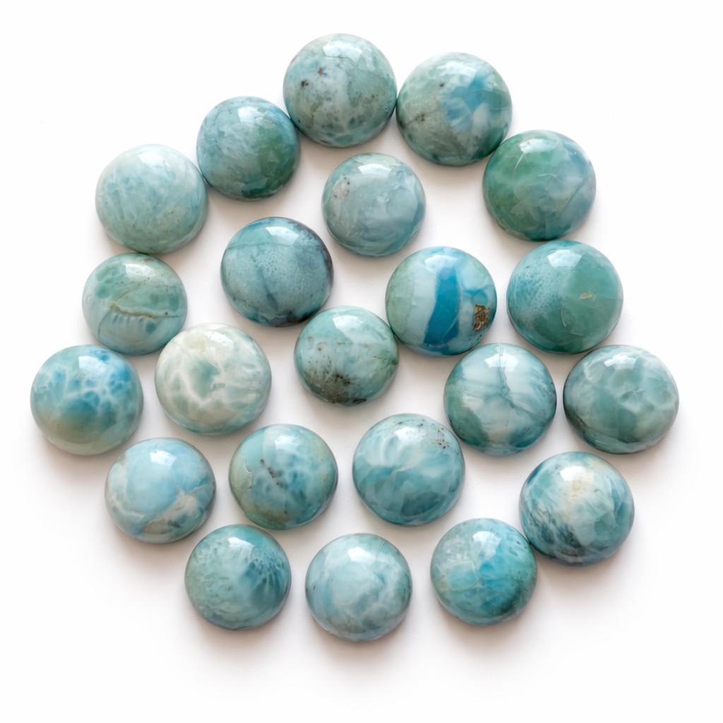 Larimar Runder Cabochon – 15 mm Natürlicher Glatter Flacher Rücken Lose Edelstein für die Schmuckherstellung