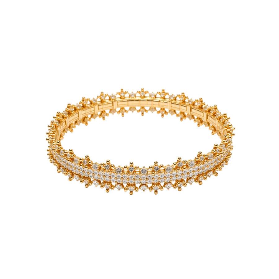 Copper Zircon Flower Edge Bracelet With Gold Plating For Elegant Women