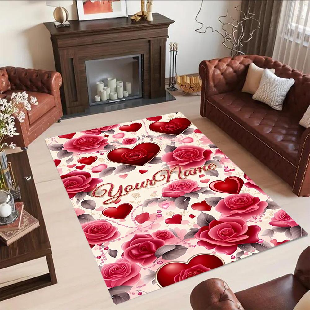 Rose Customized Name Floor Rug Office Rug Design for Dormitory Study Room Foyer Playrooms Anti-slip Rug Anime Office Decor