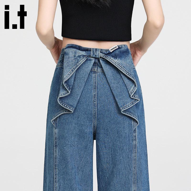 CHOCOOLATEit Женские винтажные синие джинсы с высокой талией, прямые, широкие штанины M