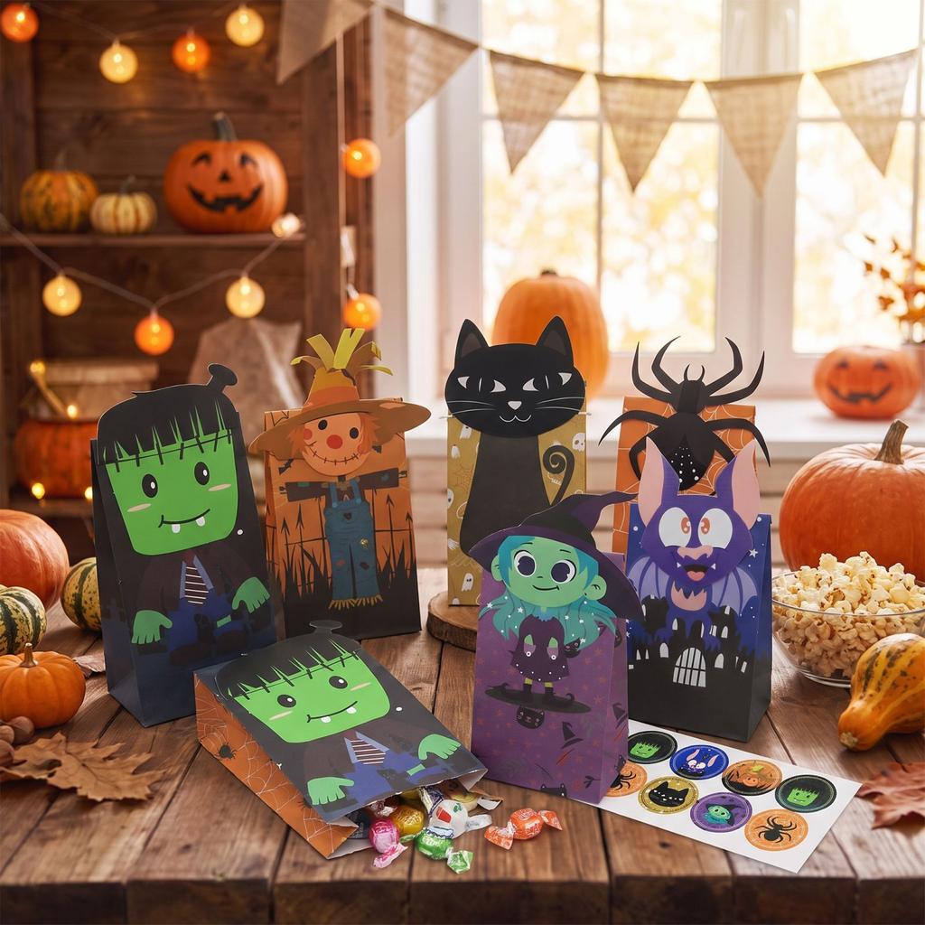 Halloween Party Bags with Flat Bottom for Candy Snacks and Treats