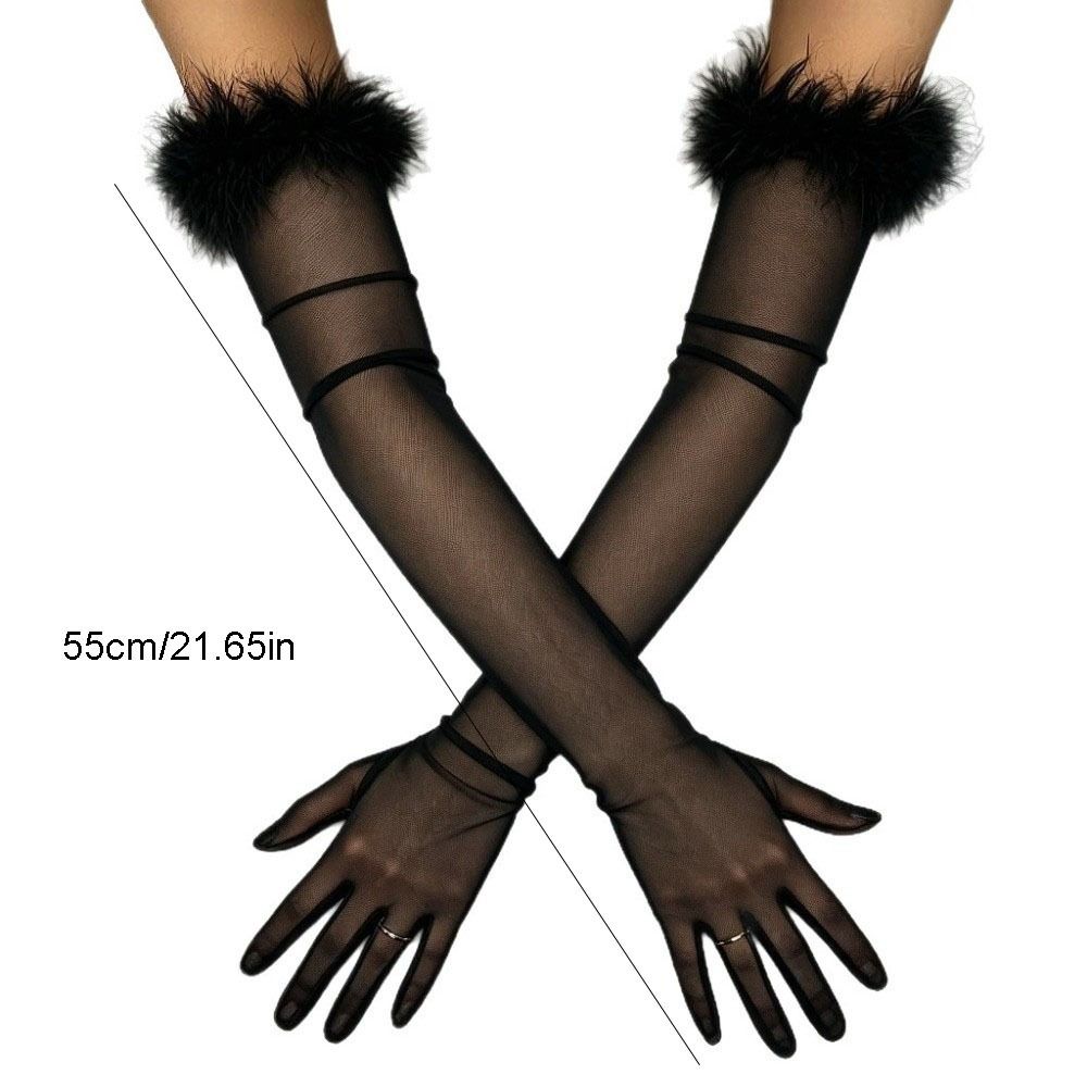 Transparent Feather Gloves Silk Mesh Mittens Slim Bridal Gown Accessories  Photography