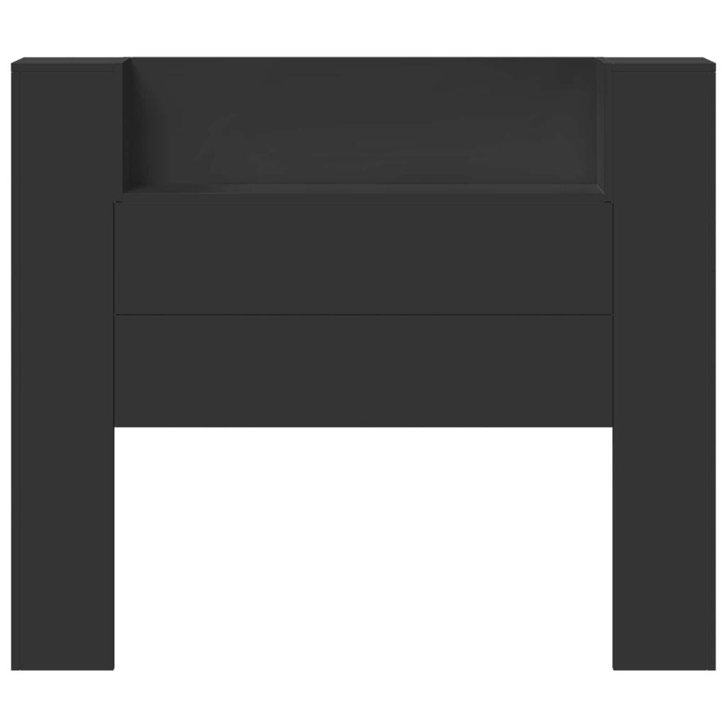 Storage Headboard with LED Black Wood Based Material
