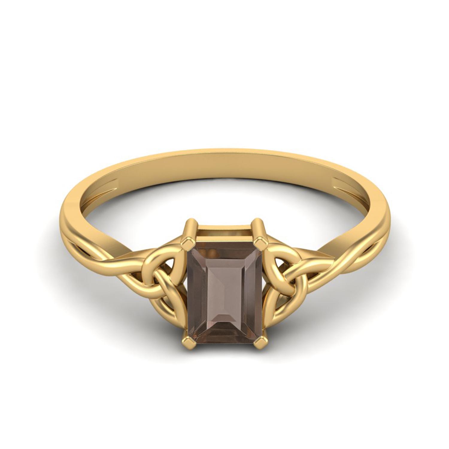 

0.60 Ctw Octagon Smoky Quartz 925 Sterling Silver Gold Vermeil Celtic Design Trinity Knot Women Promise Ring 7 жовтий