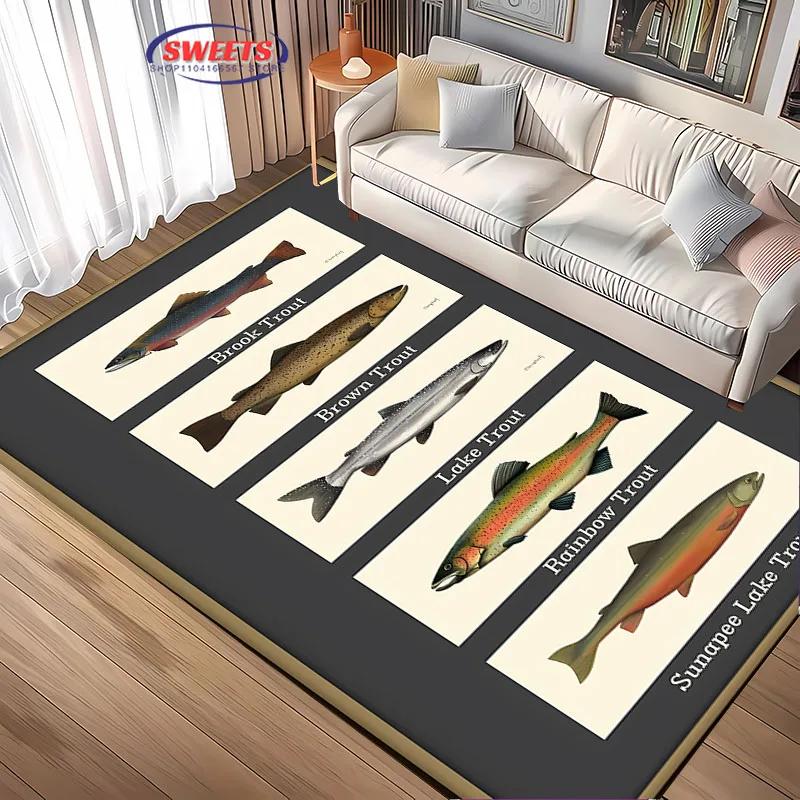 

1pc Brown Trout Print Large Area Carpet! Bedroom Living Room Office Non-Slip Four Seasons Available Rug Multi-Sizes Fast Arrival 40x60cm (16x24in)