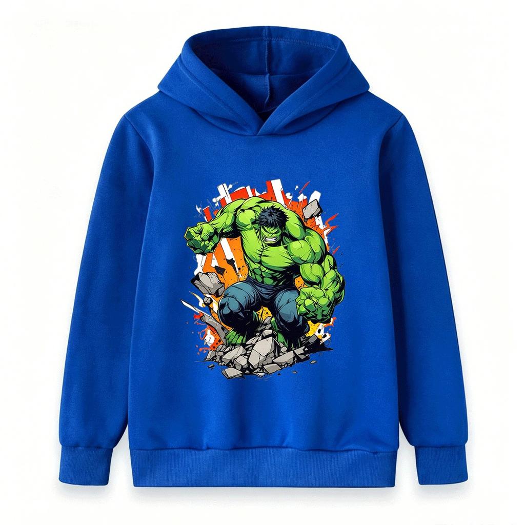 Kids Unisex Pullover Hoodie, Cool Super Hero Green Hulking Print Casual Sweatshirt for Boys Girls, Comfortable Warm Outerwear for Daily Wear