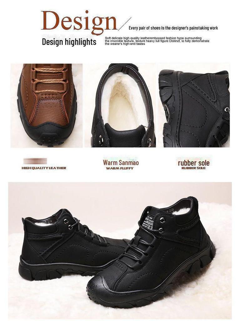 Herre Høye Vanntette Bomullssneakers med Varmt Fløyelsfôr for Vinter Utendørsbruk