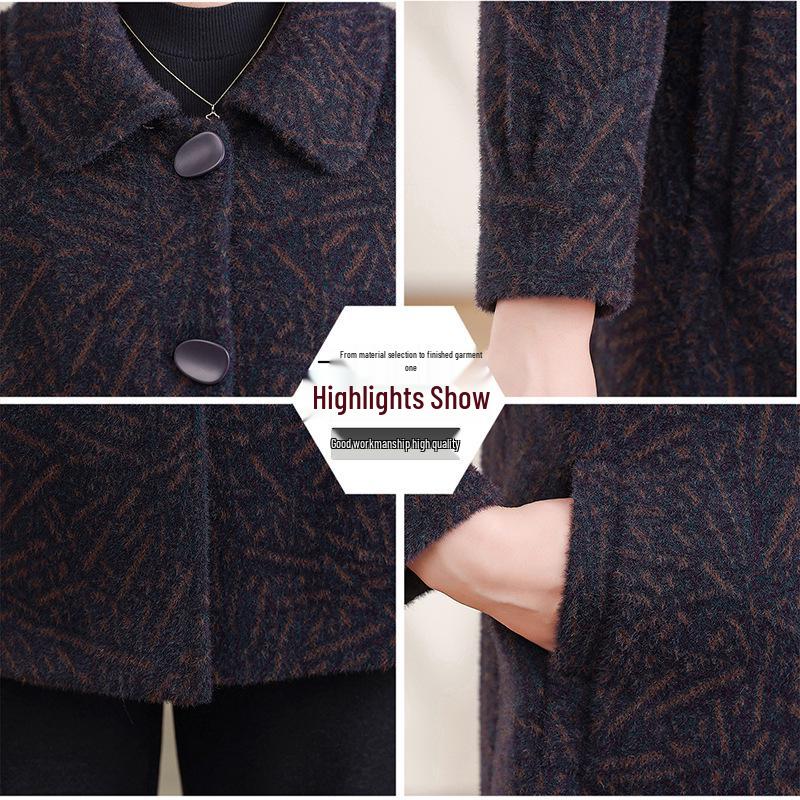 Mid-Length Imitation Mink Velvet Coat for Middle-Aged and Elderly Women - Winter Padded, Thick, Stylish for Grandma
