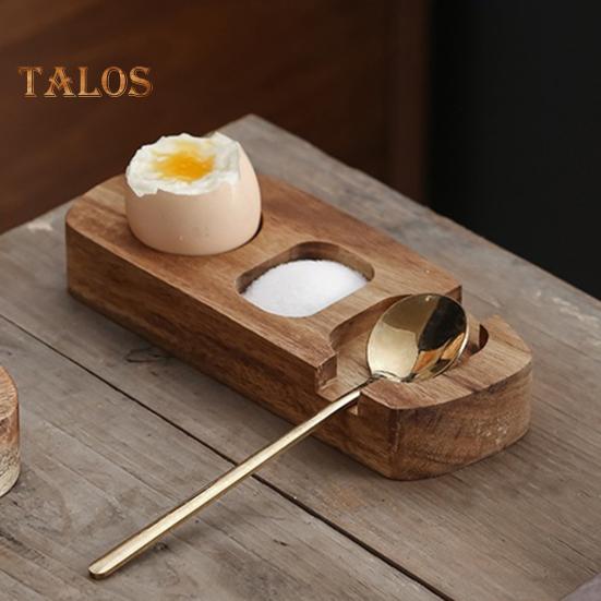 Wood Egg Serving Tray 3-Compartment Wooden Platters with Spoon Dining Egg Tray Holder for Cheese Snacks Desserts Sushi