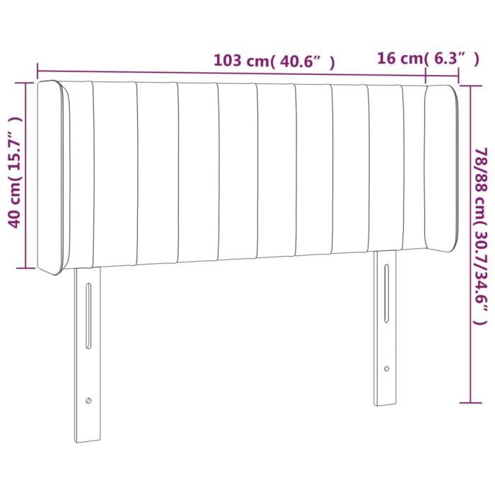 3123466 vidaXL Tête de lit à LED Noir 103x16x78-88 cm Tissu