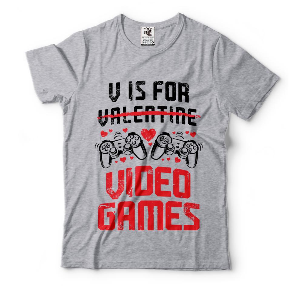 V Is For Video Games Funny Valentine Day T Shirts Gaming T Shirts for Men