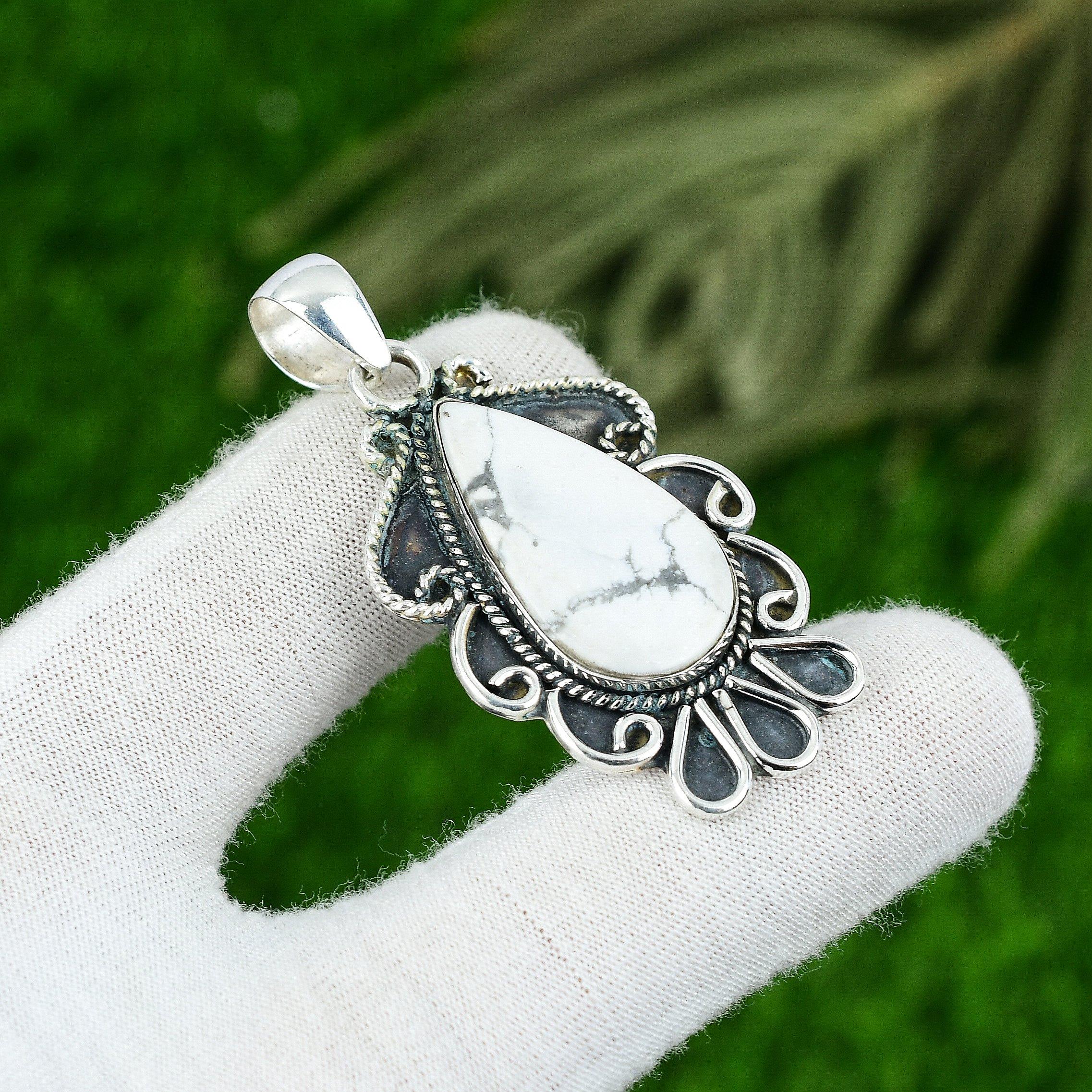 

Pear Howlite Gemstone Engagement Sister Boho Pendant Jewelry 925 Sterling Silver