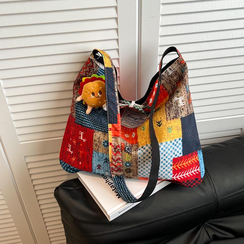 

Двусторонняя холщовая сумка-тоут кроссбоди с цветовыми блоками - Большая вместимость и трендовый дизайн