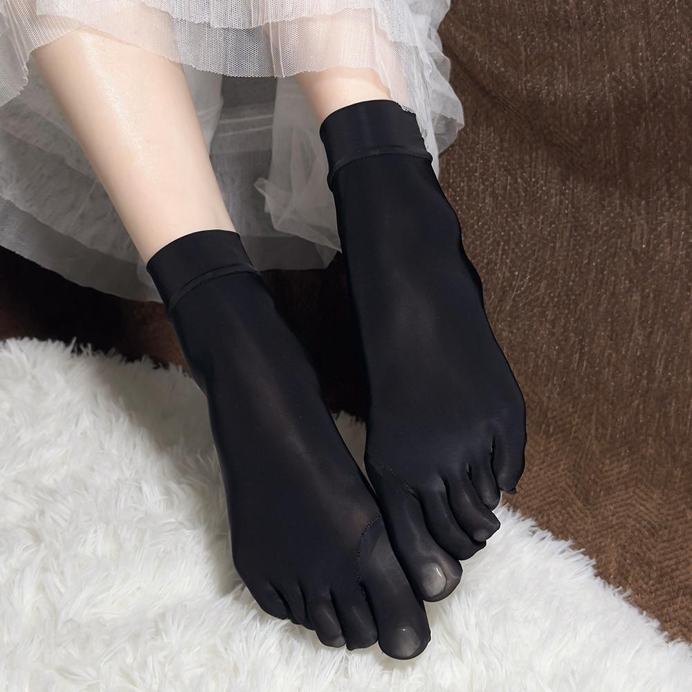 Sexy Women 8D 912 PIN Short Socks Oil Glossy  Five Toes Stockings Silk Knee High Socks Shiny Socks Lingerie Elastic