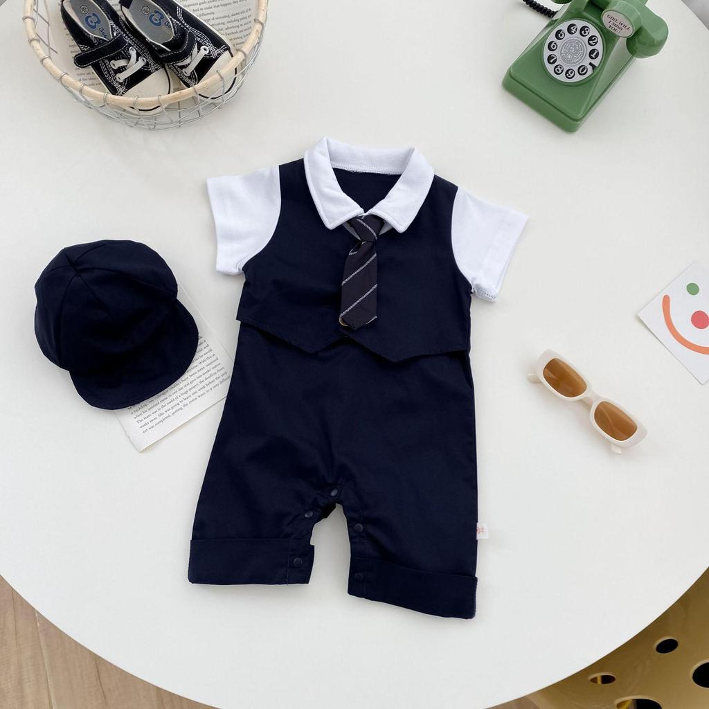Body Estivo Unisex da Piccolo Gentiluomo per Bambino: Tuta con Cappuccio Stile Coreano con Cravatta a Fiocco, Puro Cotone Classe A