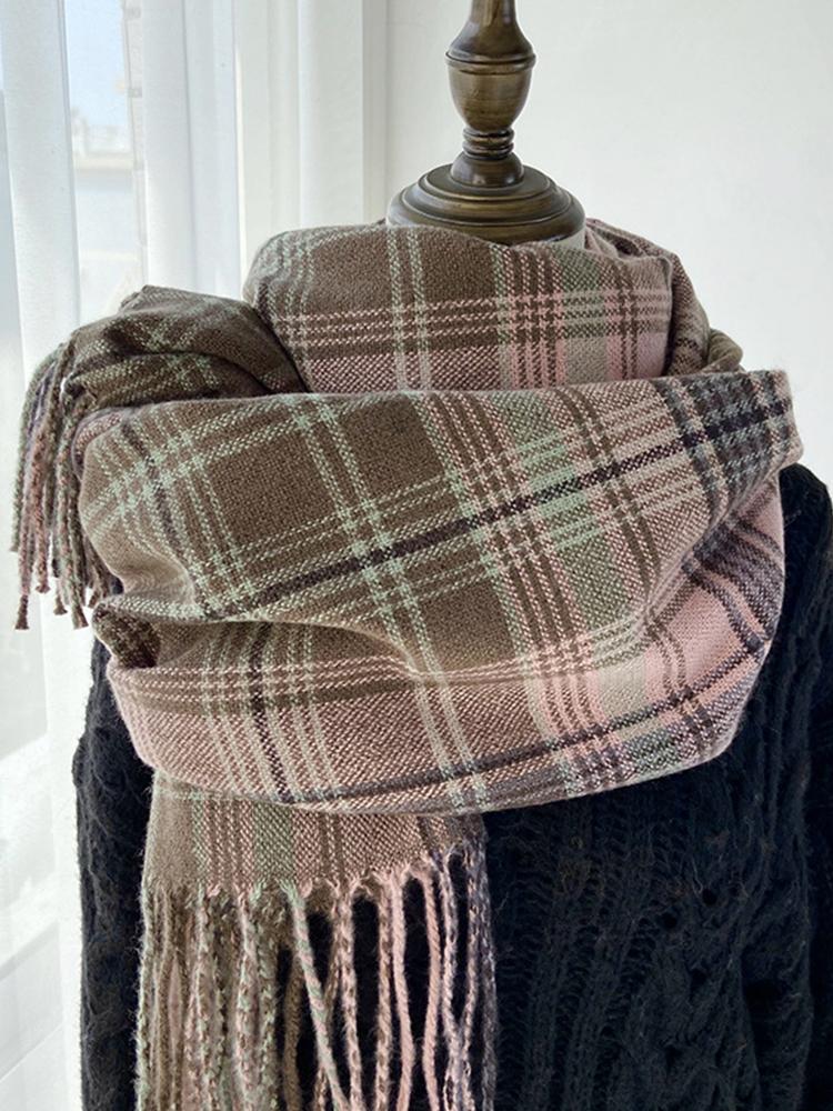 Autumn Winter Women Knitted Scarf Headscarf Lady Men Casual Preppy Rainbow Plaid Tassel Scarve Mujer Male Wrap Shawl New Korean