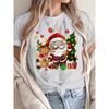 Christmas Santa and Reindeer Print Crew Neck T-Shirt Harajuku Sleeve Women's T-shirt Clothing Street Tops Tees Aesthetic Clothes