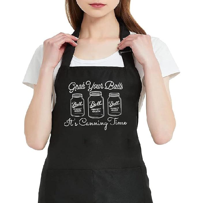 Grab Your Balls It s Canning Time Aprons for Women with 2 Pockets Waterproof Adjustable Bib Kitchen Cooking BBQ Apron