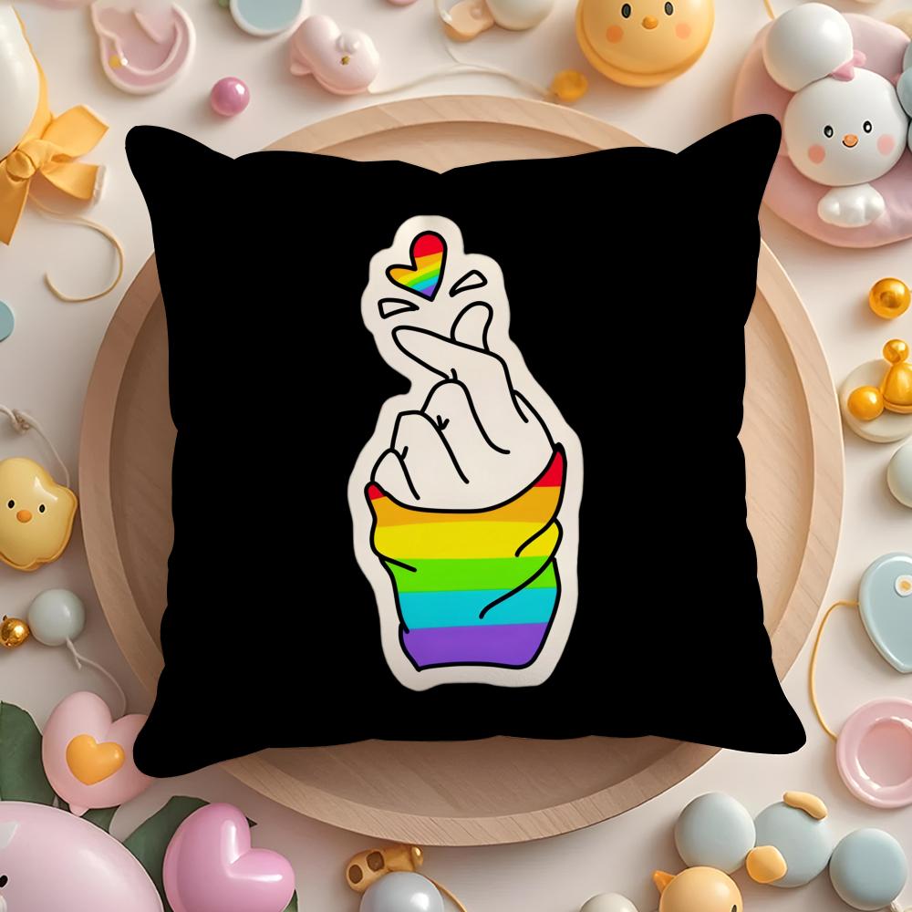 Pride Month Rainbow Cushion Cover Plush Fabric Soft Double-Sided Printed Sofa Warm Winter Home Gift Pillow Case