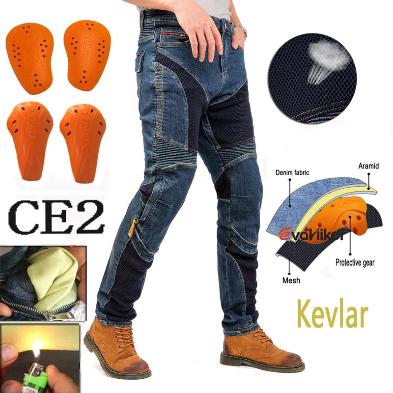 Men Kevlar Motorcycle Jeans Cooling Summer Riding Pants with CE Knee Armor Protective Blue Black