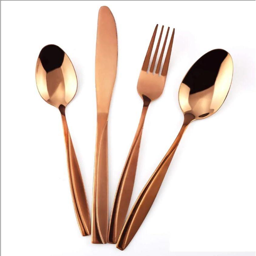 Mirror Finish Rose Gold Plated Stainless Steel Flatware Set Copper Silverware Set Rose Gold Spoon Color Cutlery Set