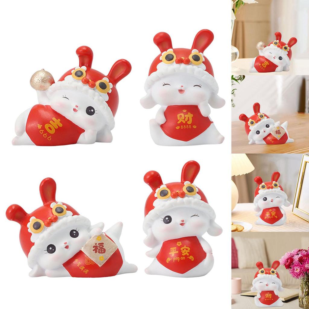 Bunny Sculpture Decoration Desk Tabletop Resin Crafts Homes Spring Festive Chinese Animal Statues