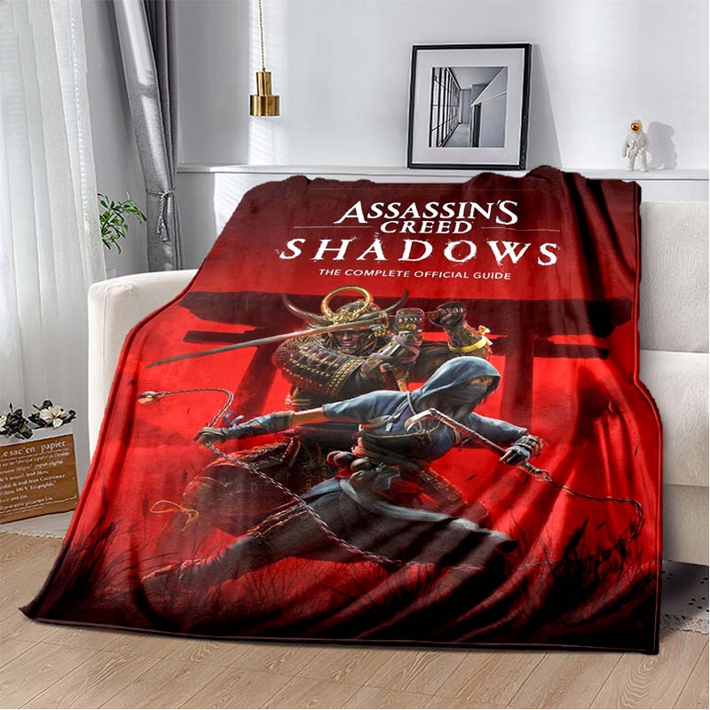 Dark Black Scratch Surface AC Shadows Symbol Fleece Blanket Red Hand-painted Emblem Design Cozy All Season Nap Cover for Assassin Game Fans 80cm x 120cm
